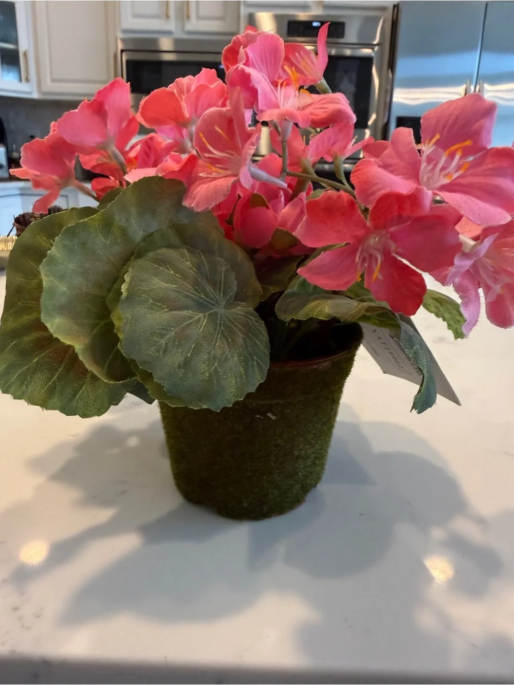A.T. Imports Faux Pink Geranium Floral Arrangement Twig Basket Cottagecore